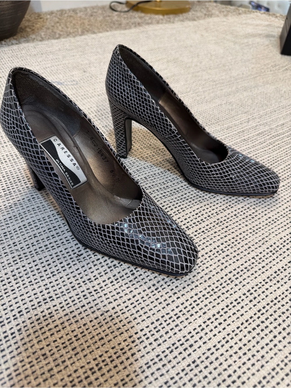 Caressa Black Snake-Print Pointed-Toe Heels